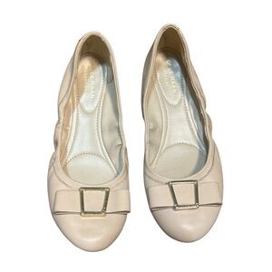 Cole Haan Cream Leather Ballet Flats 7.5 | Bow Gold Buckle | Grand.OS Comfort